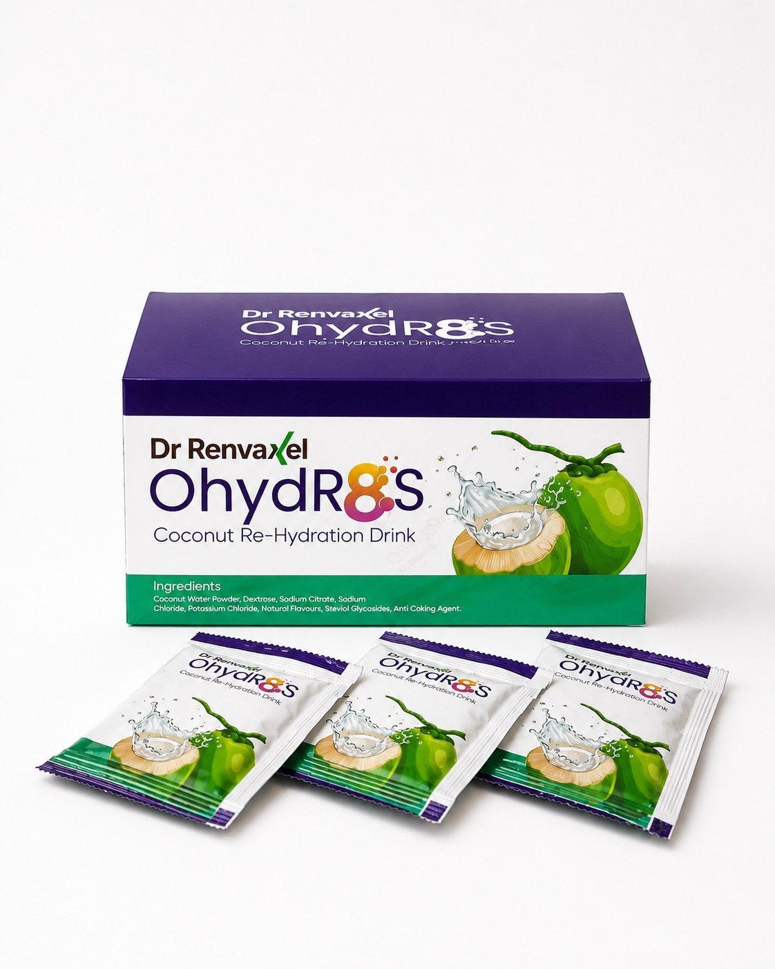 OhydR8s Advanced Oral Rehydration Solution Sachet and Box by Essentiq Nutrascience